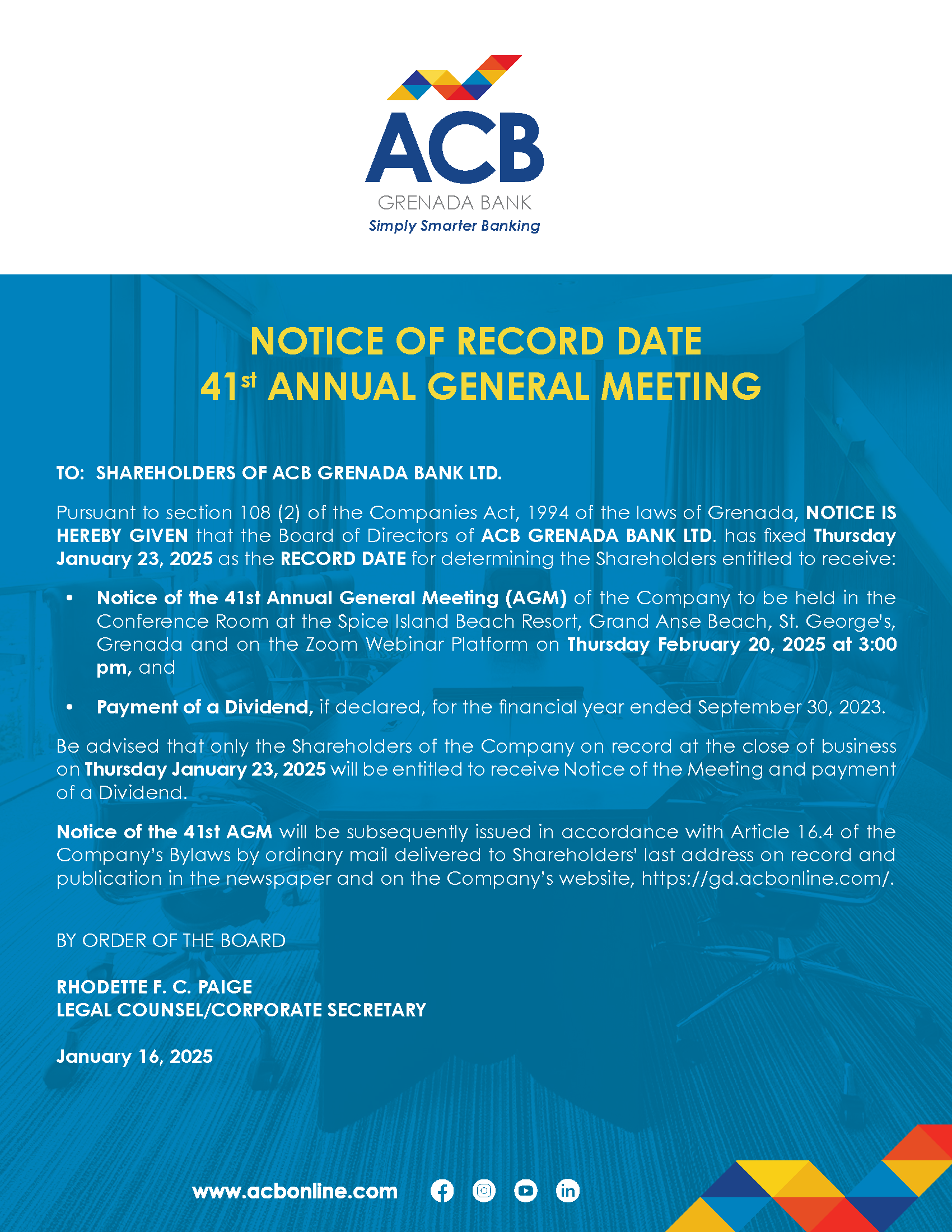 ACB GND 41st AGM Notice of Record – 8.5×11
