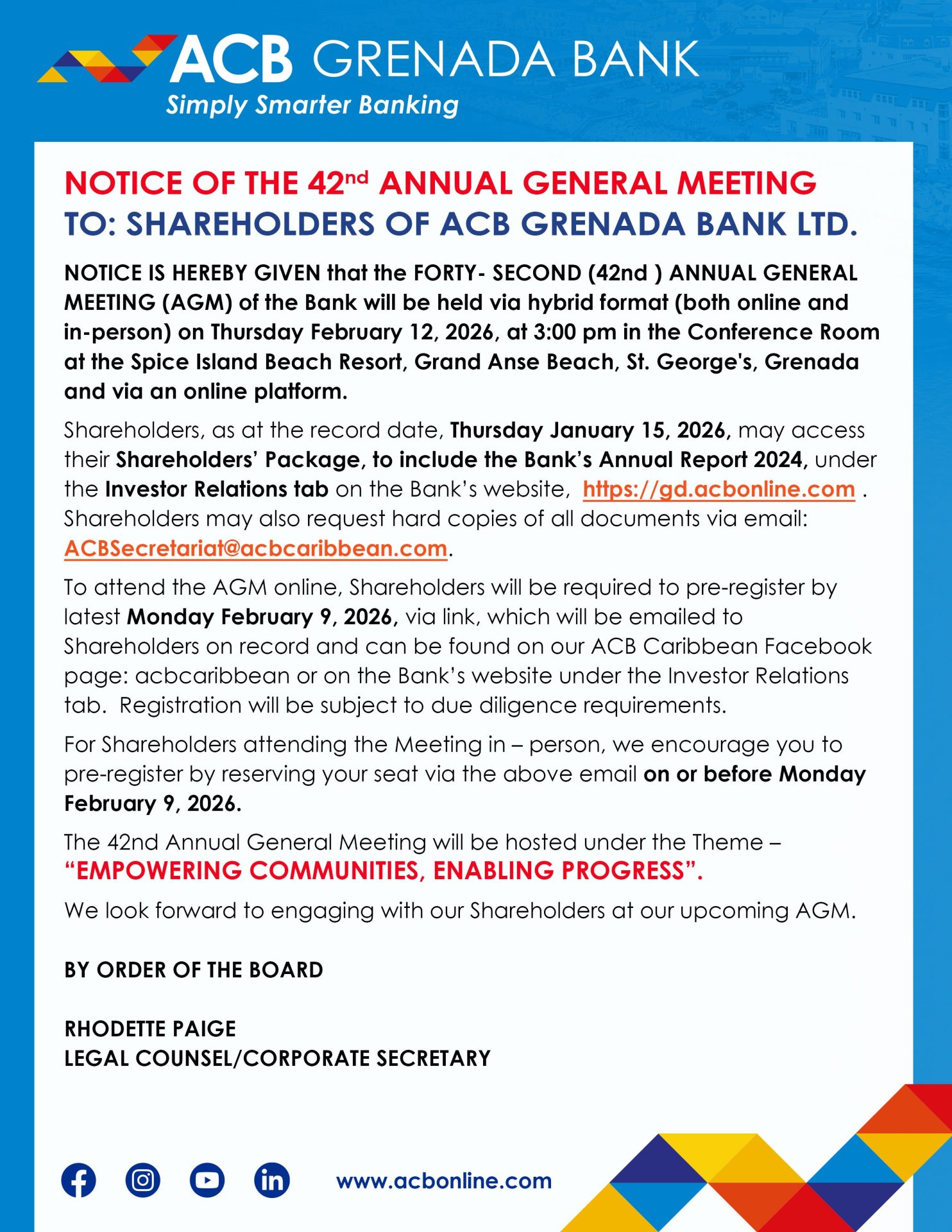Grenada AGM Notice