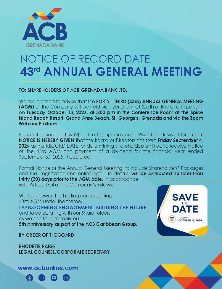 ACB Gre Notice of Record- 43rd AGM